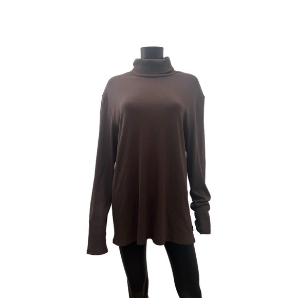 Guess Ribbed Turtleneck Long Sleeve Chocolate Brownie XL Slim Fit NWT - Picture 1 of 8